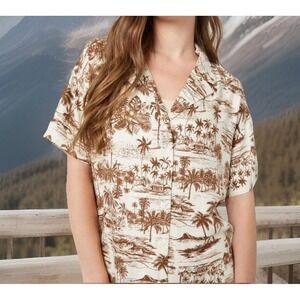 Y2K Beach Lunch Lounge Women's Hawaiian Summer Short Sleeve Button Up‎ Shirt SP